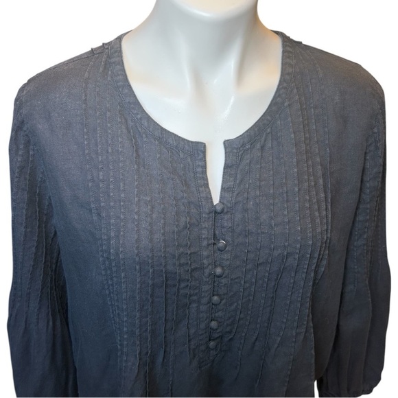 Vineyard Vines Linen Pintuck Tunic Pleated Black Shirt Long Sleeve Size L - Picture 2 of 10